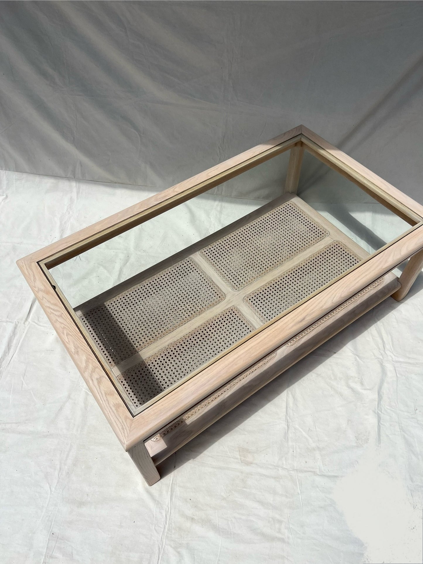 Oak & Cane Coffee Table - 1970s Scandinavian