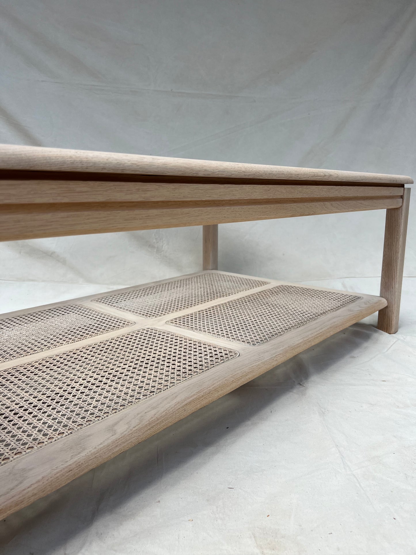 Oak & Cane Coffee Table - 1970s Scandinavian