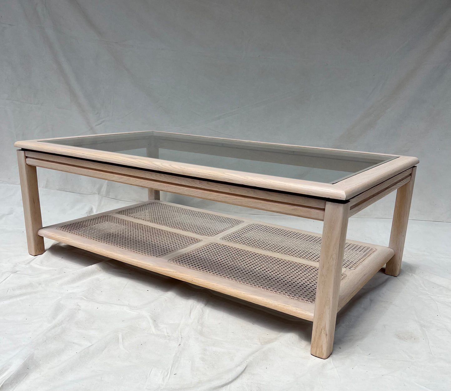 Oak & Cane Coffee Table - 1970s Scandinavian