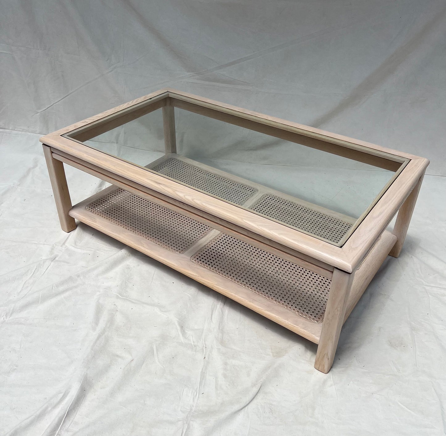 Oak & Cane Coffee Table - 1970s Scandinavian