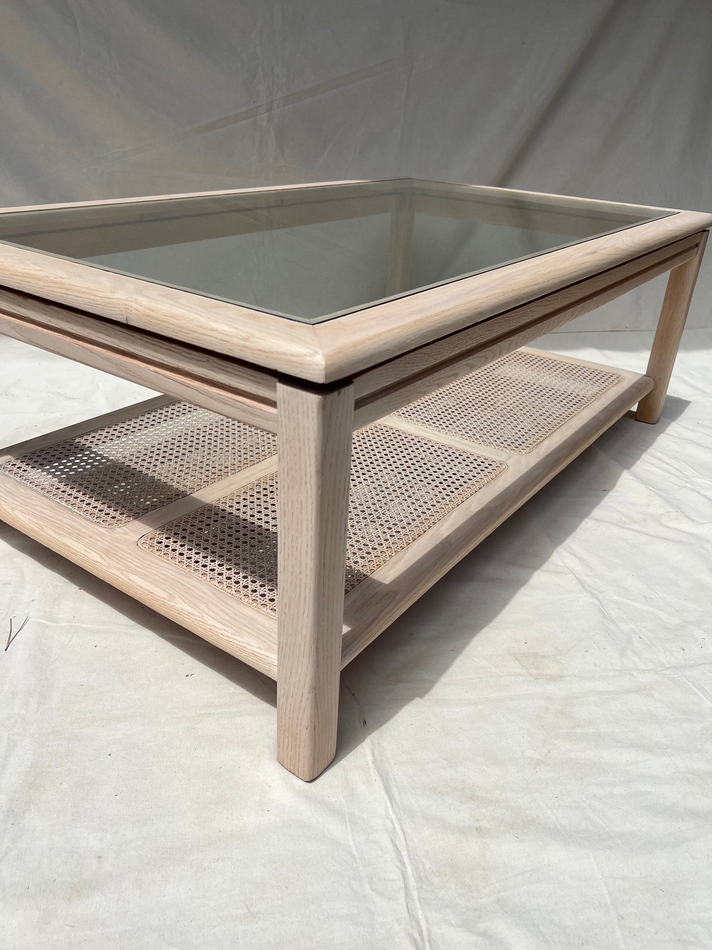 Oak & Cane Coffee Table - 1970s Scandinavian
