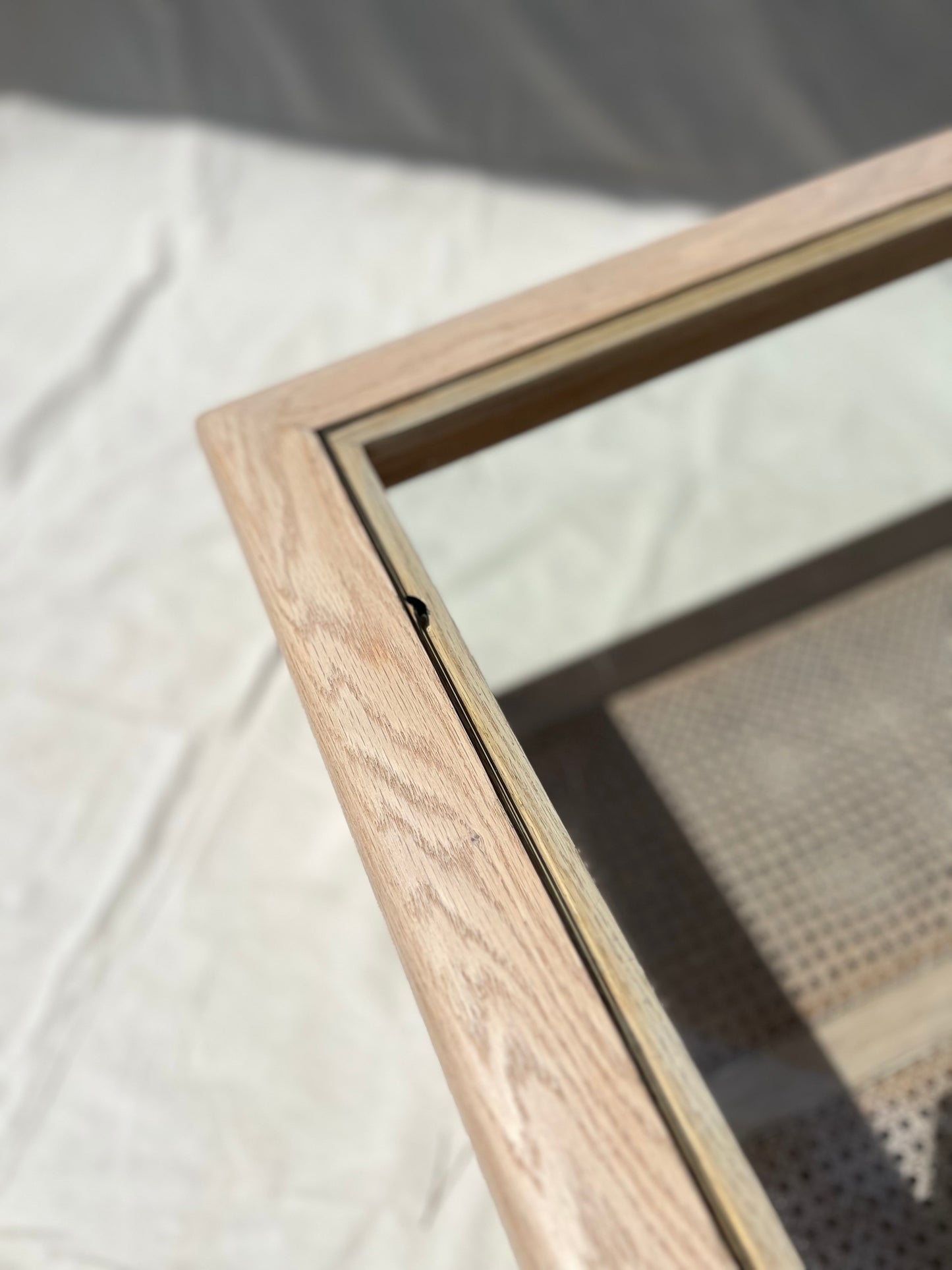 Oak & Cane Coffee Table - 1970s Scandinavian