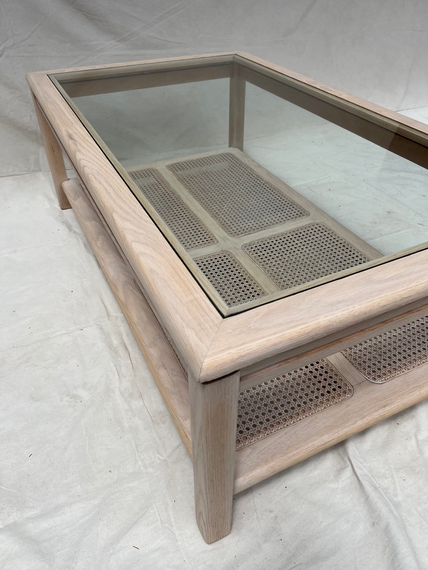 Oak & Cane Coffee Table - 1970s Scandinavian