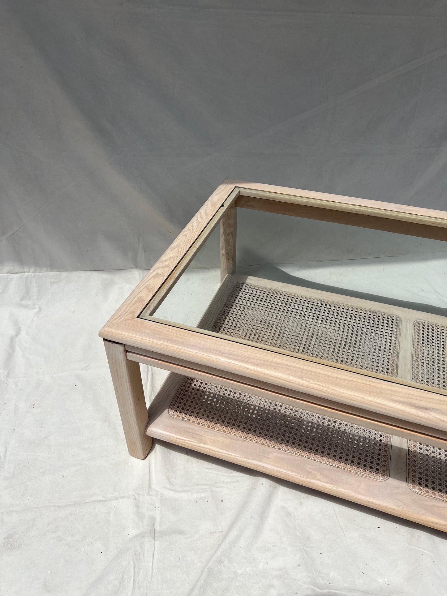 Oak & Cane Coffee Table - 1970s Scandinavian