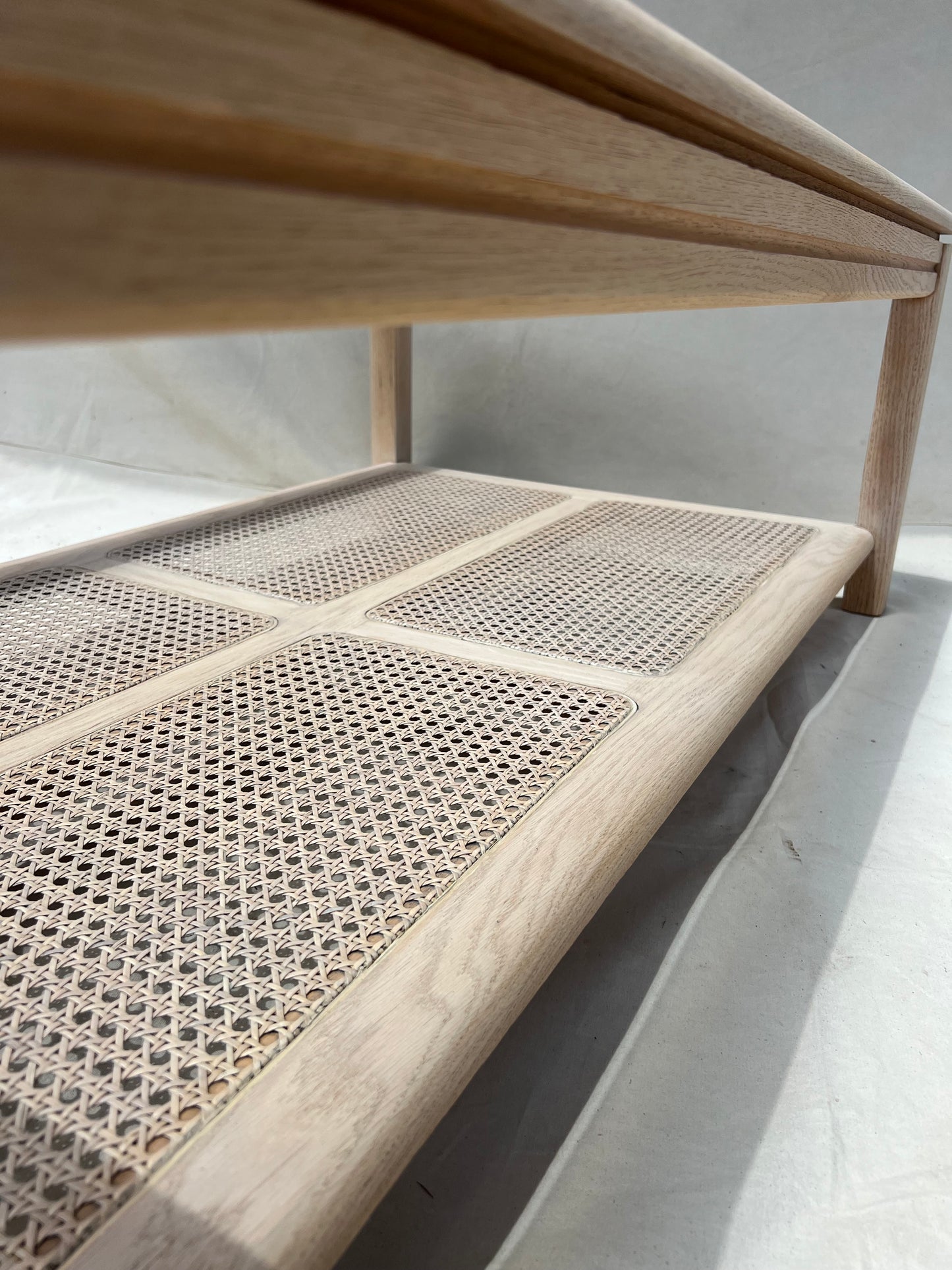 Oak & Cane Coffee Table - 1970s Scandinavian